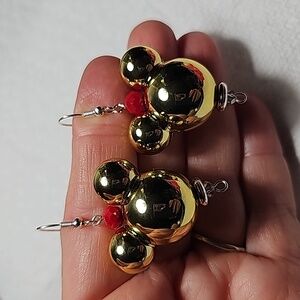 Mickey Mouse Gold Tone Earrings w/Red & Clear Crystals